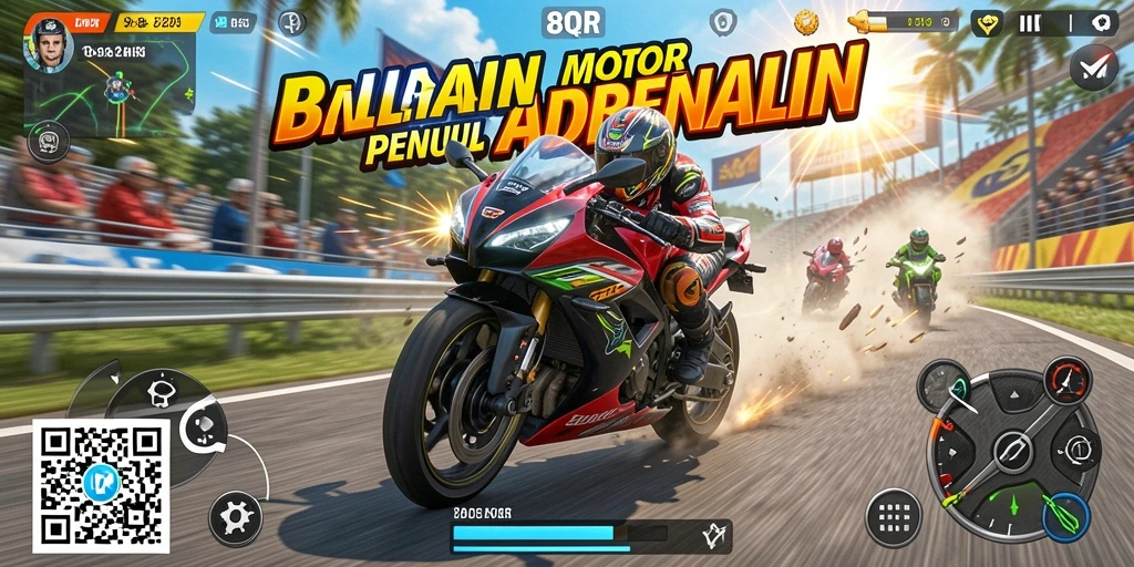 Screenshot dari gameplay seru dalam balapan motor.