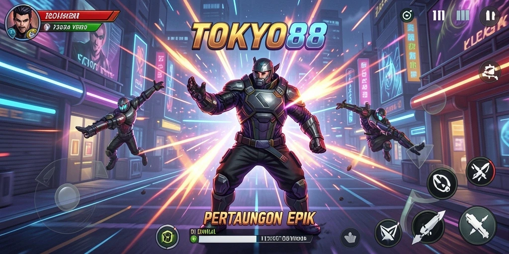 Tampilan gameplay tokoh bertarung di arena seru TOKYO88.